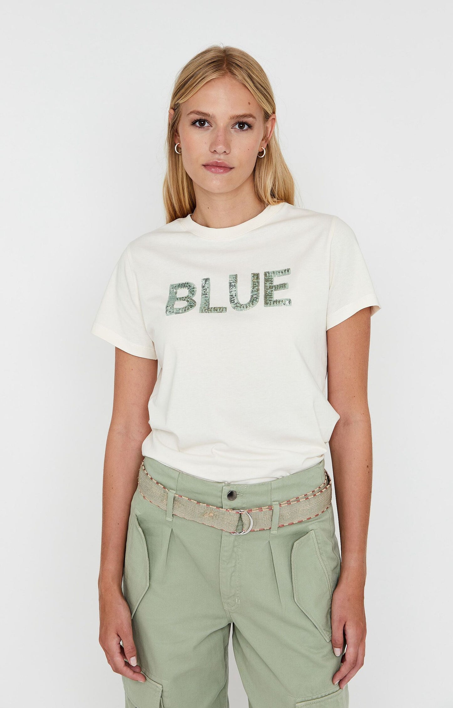 ANNA BLUE T-SHIRT LOGOSEQUIN OFF-WHITE/GREEN