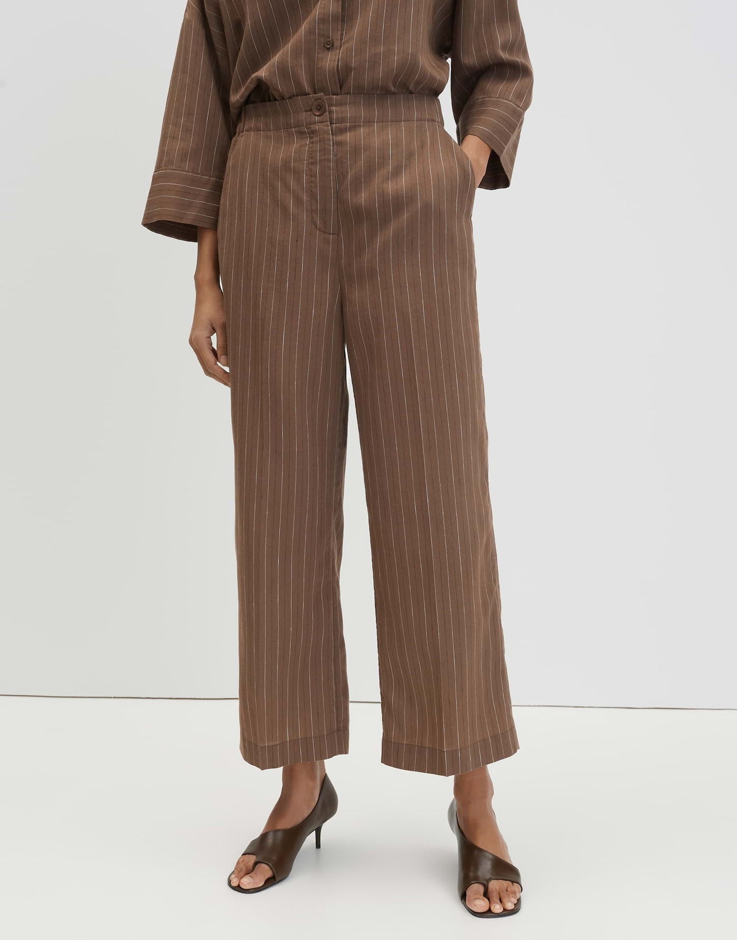 SOMEDAY BROEK CELINO CROPPED STRIPE HAZELNUT