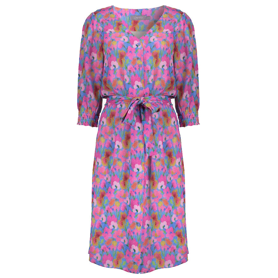 GEISHA JURK LUREX FLOWERS BRIGHT BLUE/PINK