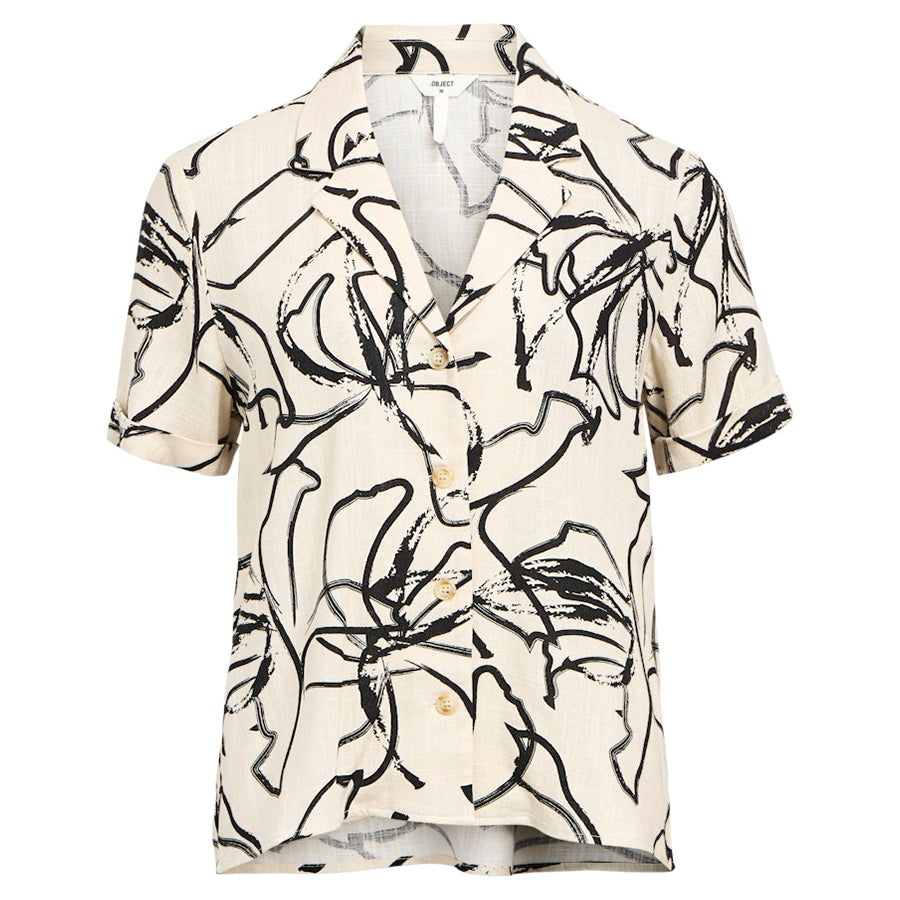 OBJECT BLOUSE SANNE SANDSHELL/SMALL BLACK STROKES COL