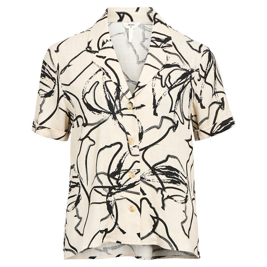 OBJECT BLOUSE SANNE SANDSHELL/SMALL BLACK STROKES COL