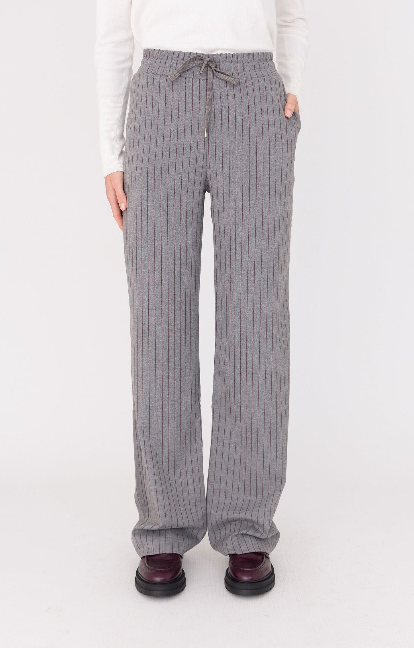ANNA BLUE BROEK HOBEYLY MID GREY MELANGE STRIPE