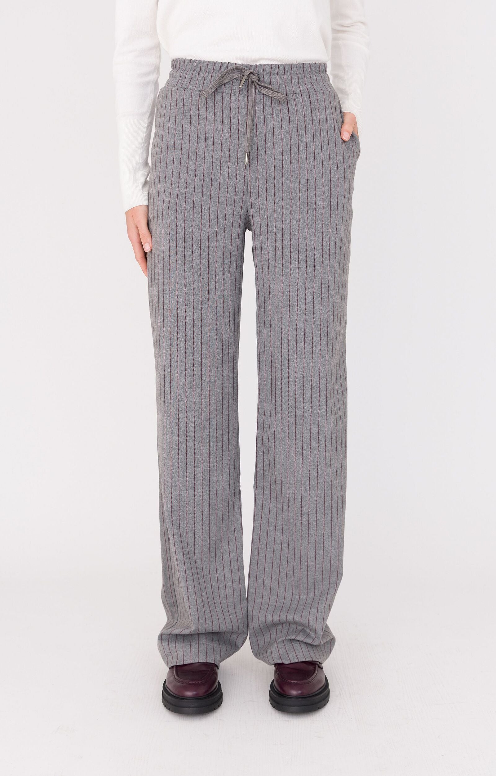 ANNA BLUE BROEK HOBEYLY MID GREY MELANGE STRIPE