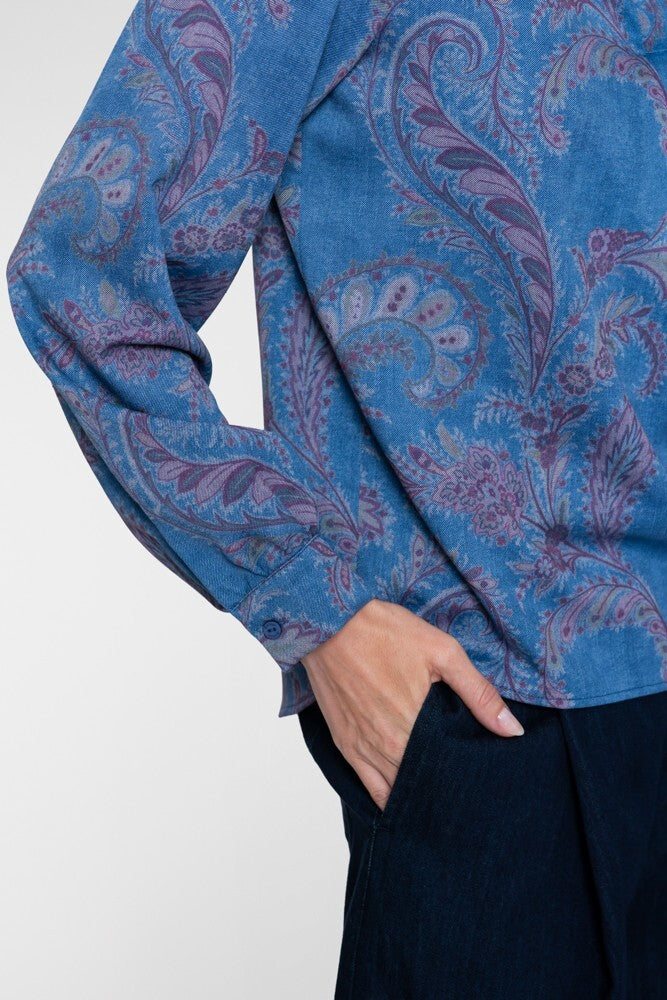 GEISHA BLOUSE MET BLOEMENPRINT BLAUW