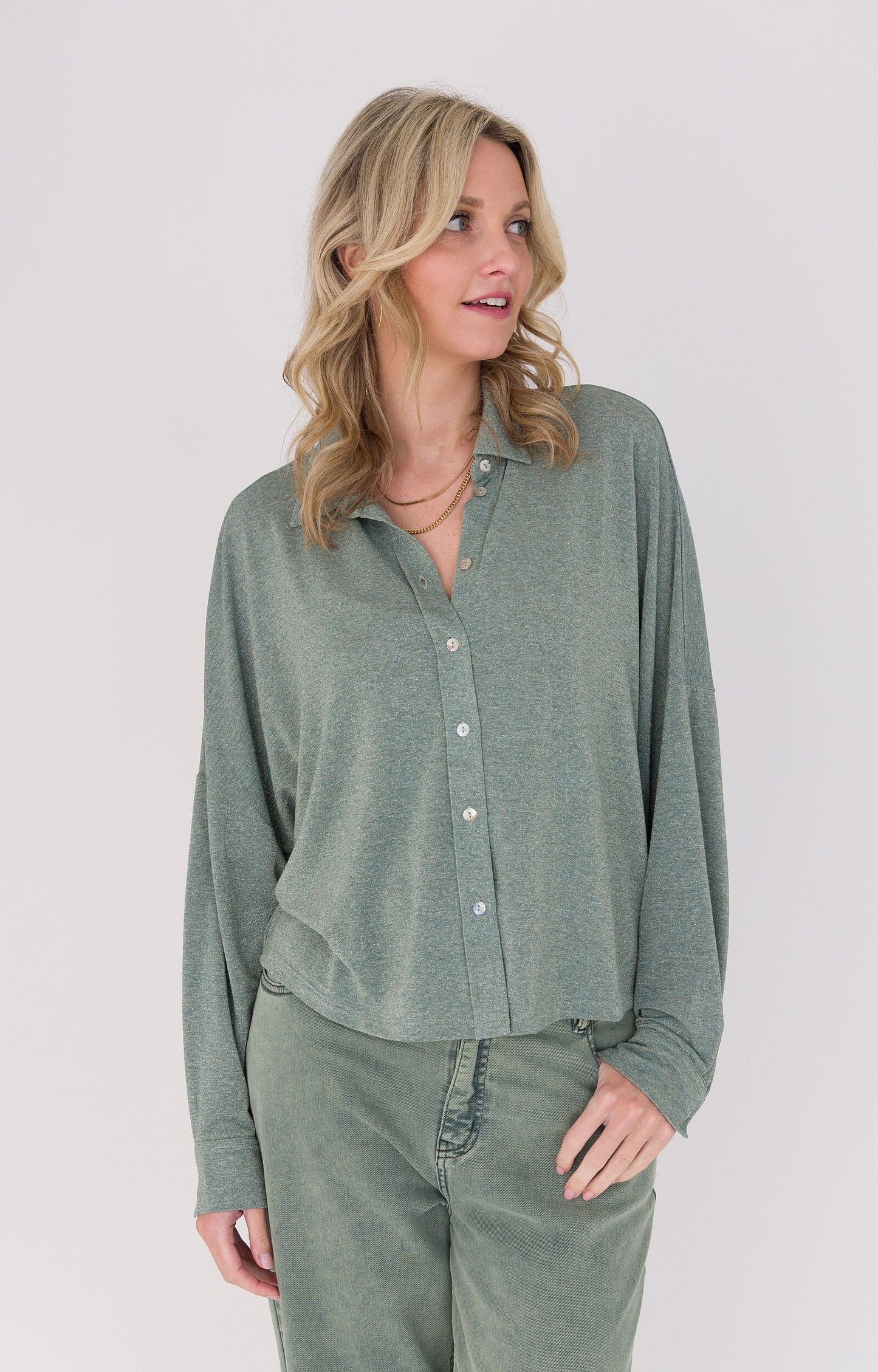 ANNA BLOUSE LUREX TEAL