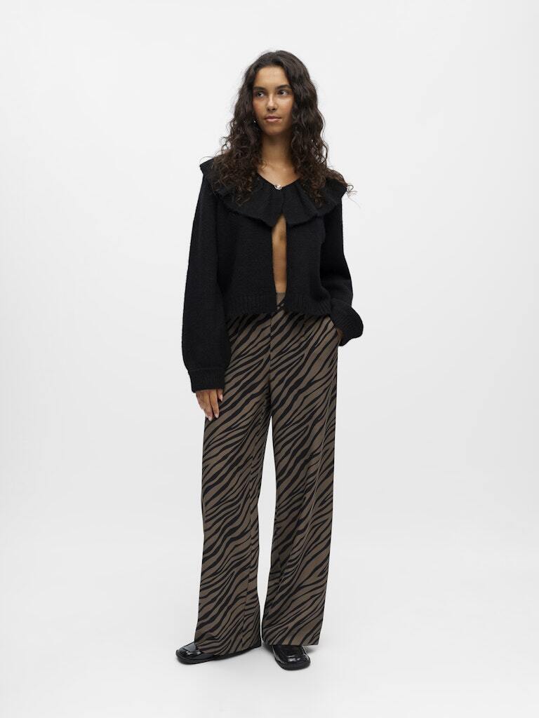 OBJECT BROEK ALBA LISA WIDE BLACK/MOREL TIGER GRAPHIC