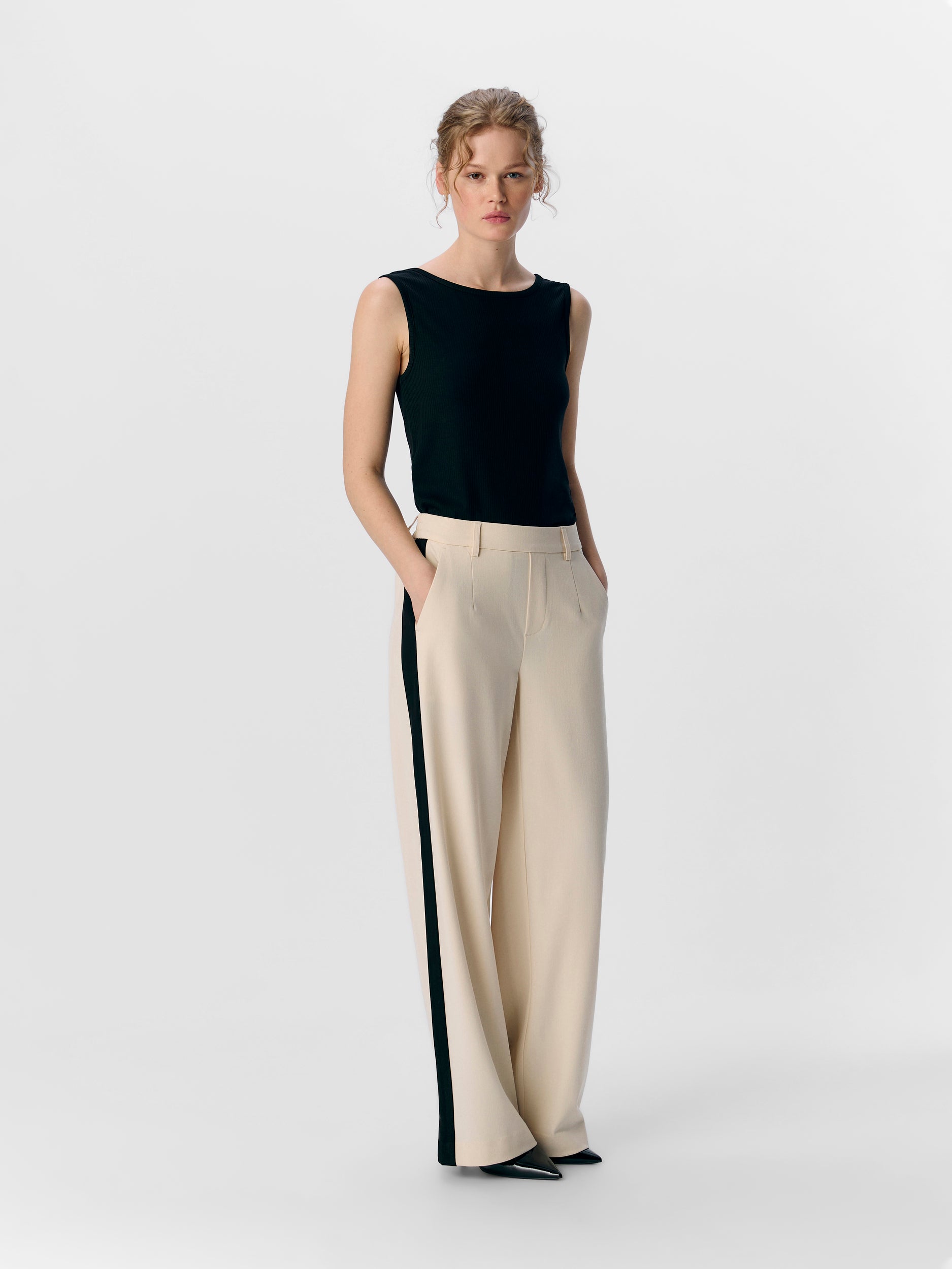 OBJECT BROEK LISA WIDE SANDSHELL/BLACK