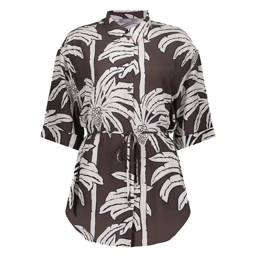 GEISHA BLOUSE MET CEINTUUR BROWN/OFF-WHITE