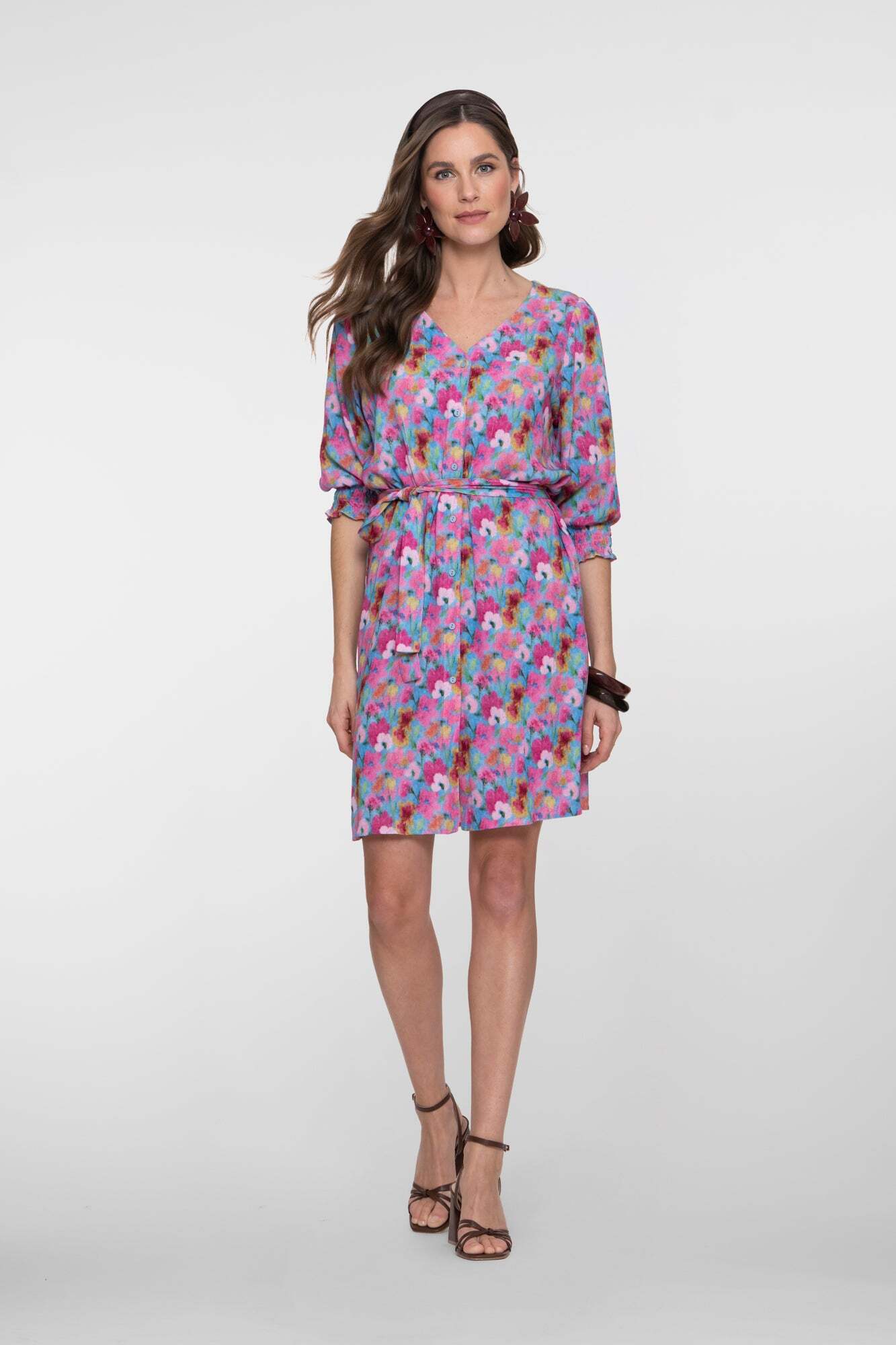 GEISHA JURK LUREX FLOWERS BRIGHT BLUE/PINK
