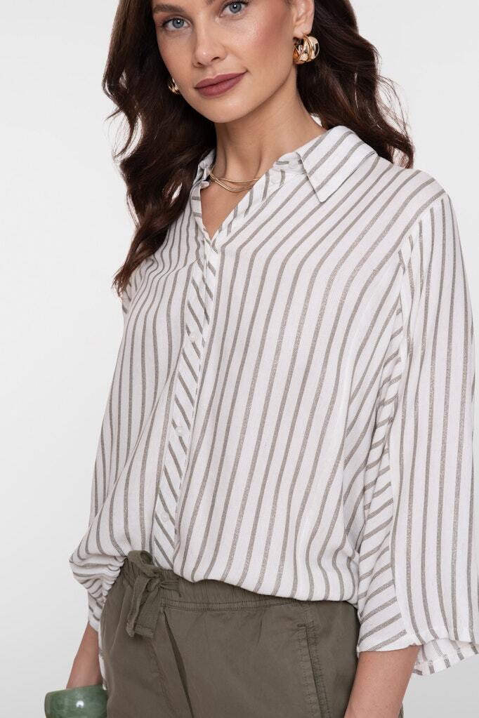 GEISHA BLOUSE MET STREPEN OFF-WHITE/SILVER