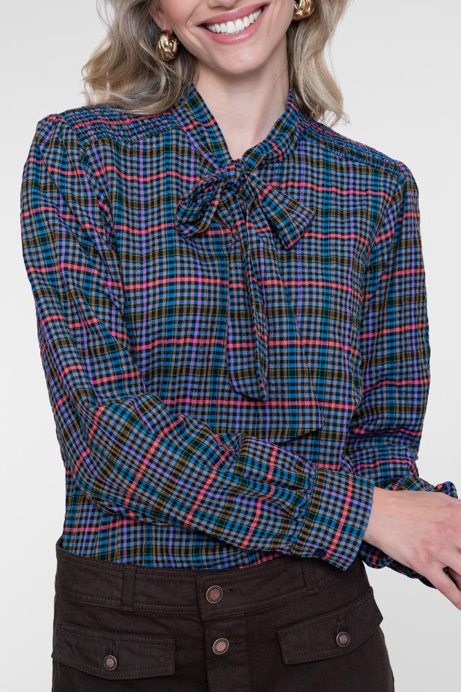 GEISHA BLOUSE STRIKHALS NAVY/CORAL