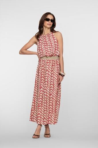 GEISHA TOP MET PRINT CORAL RED/SAND