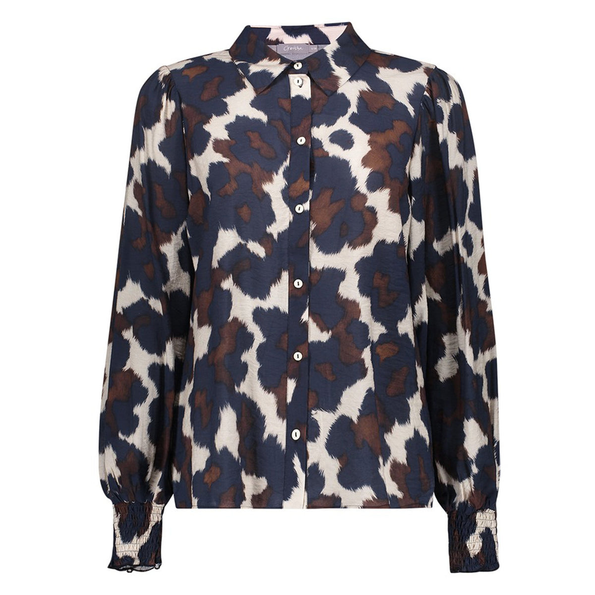 GEISHA BLOUSE MET PANTERPRINT SAND/BLUE
