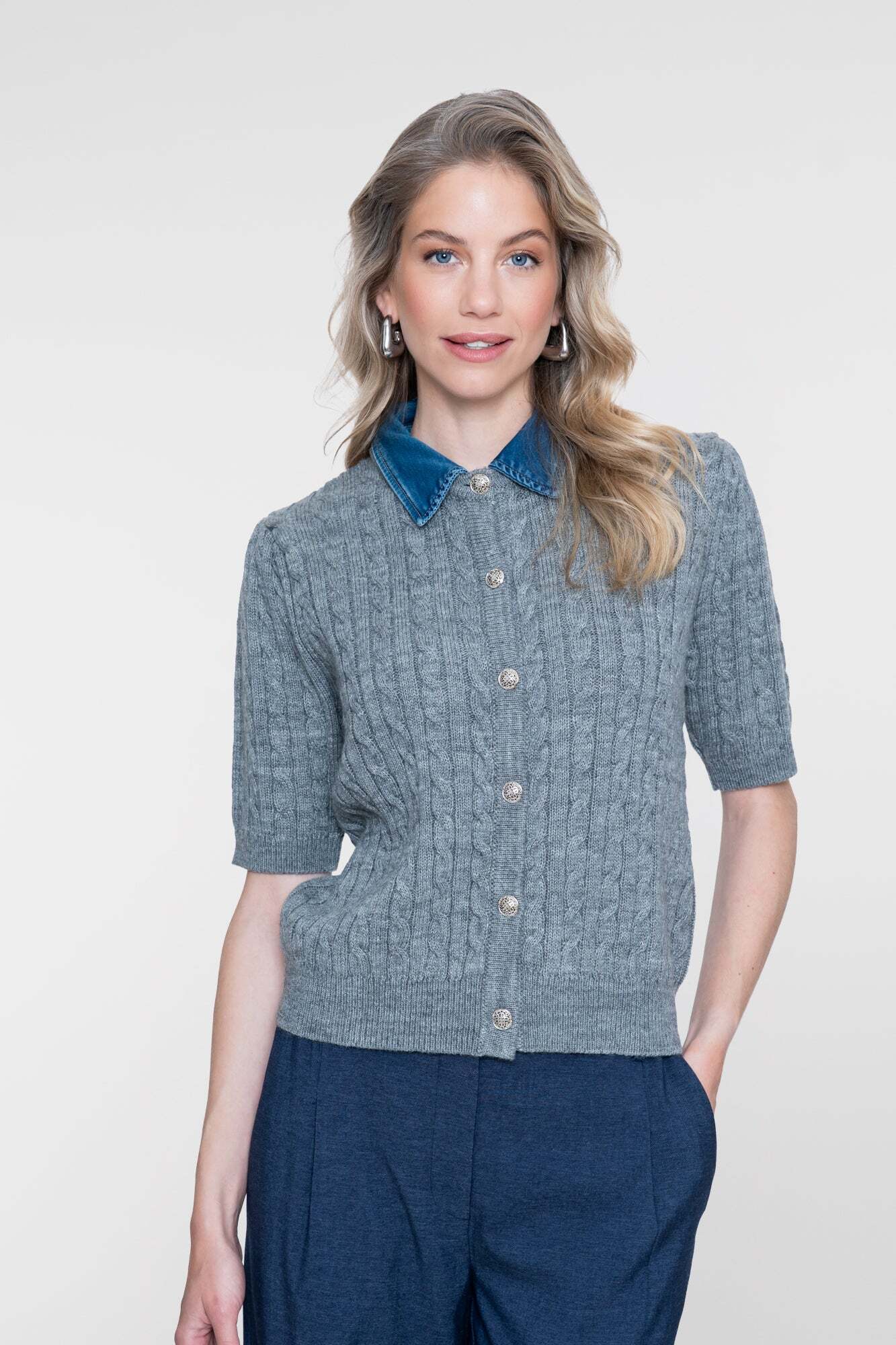 GEISHA TRUI DENIM KRAAG GREY MELANGE