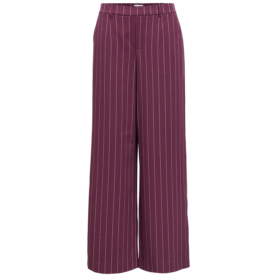 OBJECT BROEK LISA WIDE MAUVE WINE/PINK LADY PINSTRIPE