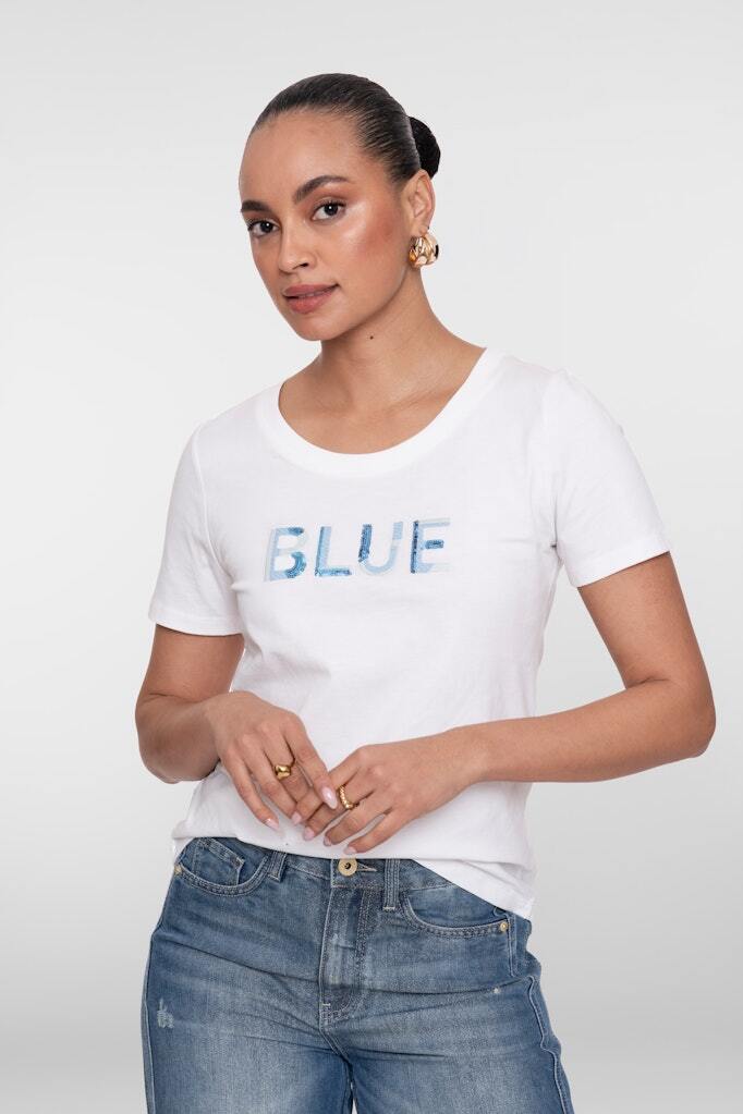 GEISHA T-SHIRT SEQUENCES OFF-WHITE/BLUE