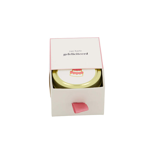 ZUSSS GEURKAARS TINNEN SCHUIFDOOSJE GEFELICITEERD WIT/ROZE