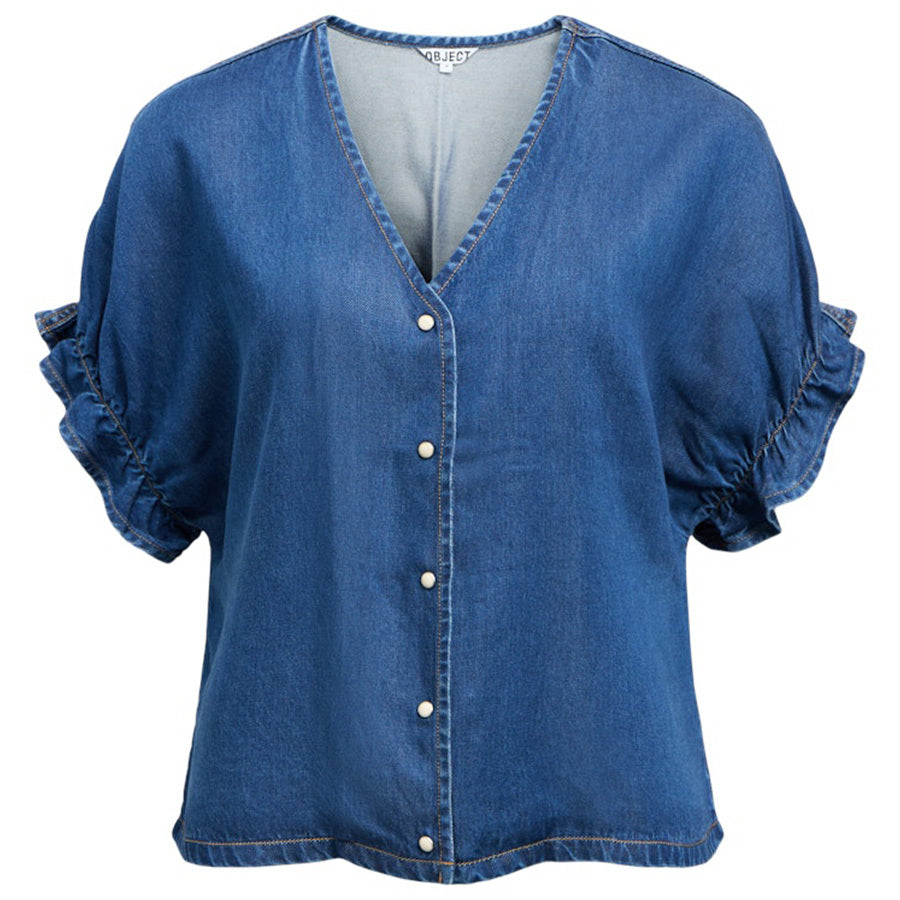 OBJECT TOP FRAME V-HALS MEDIUM BLUE DENIM