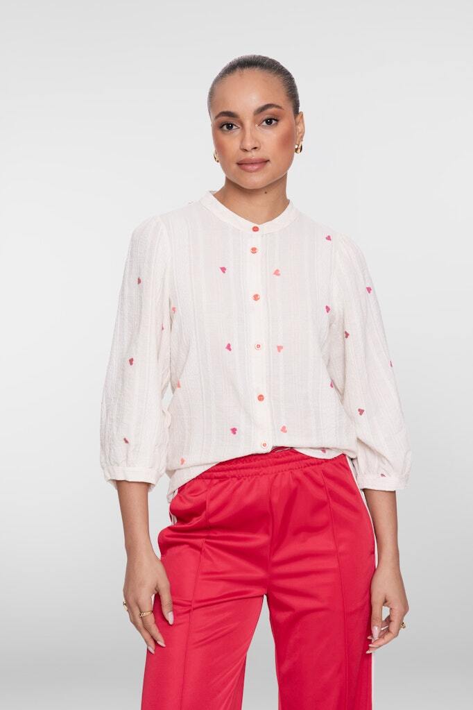 GEISHA BLOUSE HEARTS OFF-WHITE/RED
