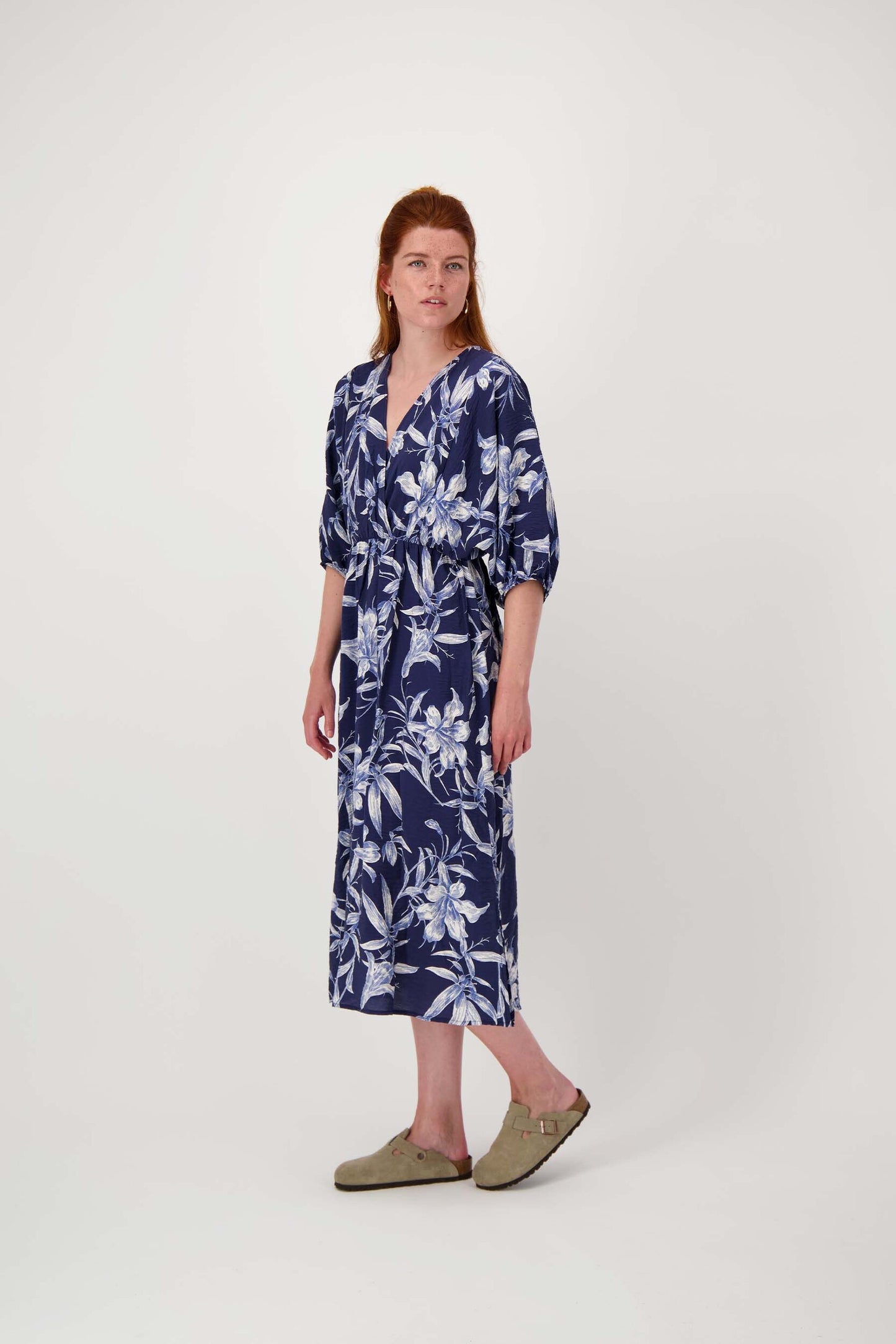 ZUSSS JURK KIMONO PRINT SUMMER NAVY/OFF-WHITE