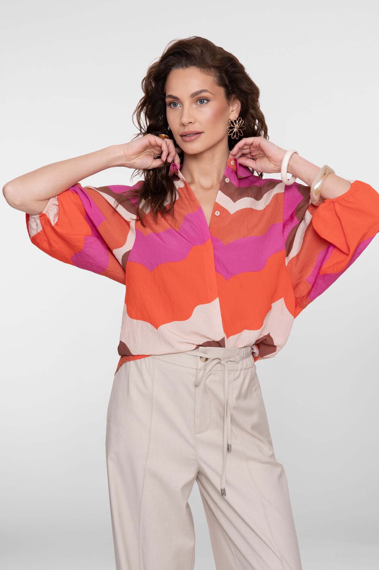GEISHA BLOUSE WAVE PRINT ECRU