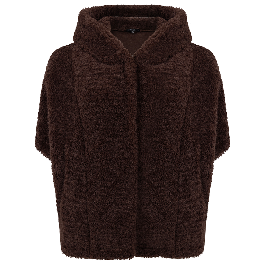 TRAMONTANA CAPE HOODED FAUX FUR CHOCOLATE