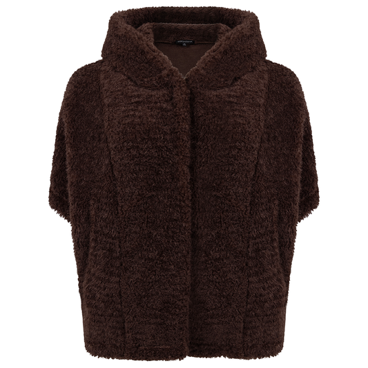 TRAMONTANA CAPE HOODED FAUX FUR CHOCOLATE