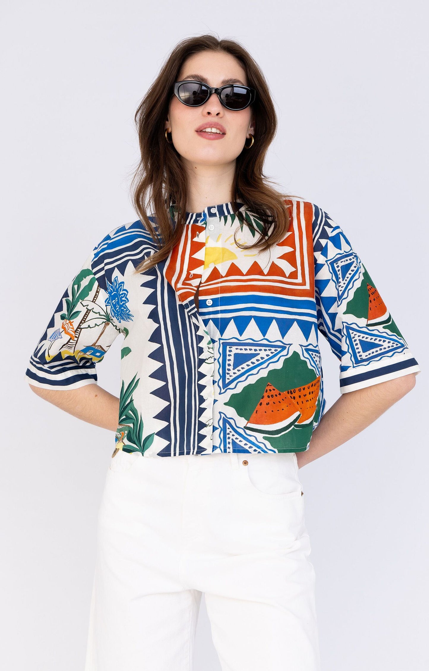 ANNA BLUE BLOUSE COCO OFF-WHITE/DESSIN