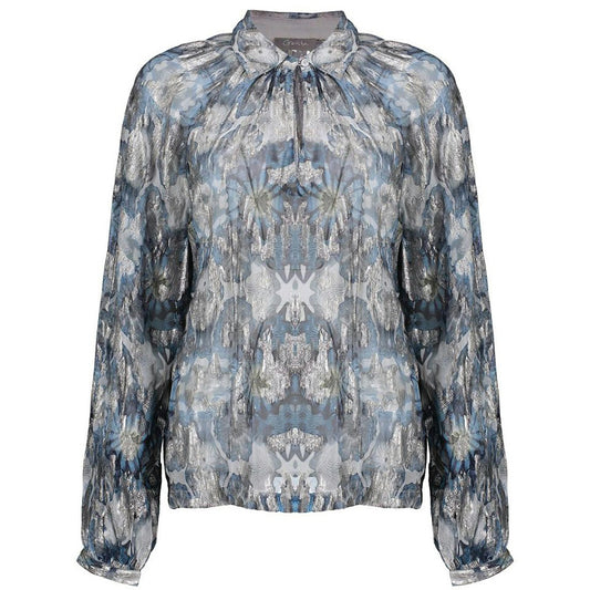 GEISHA BLOUSE AQUAREL PRINT BLUE/SILVER