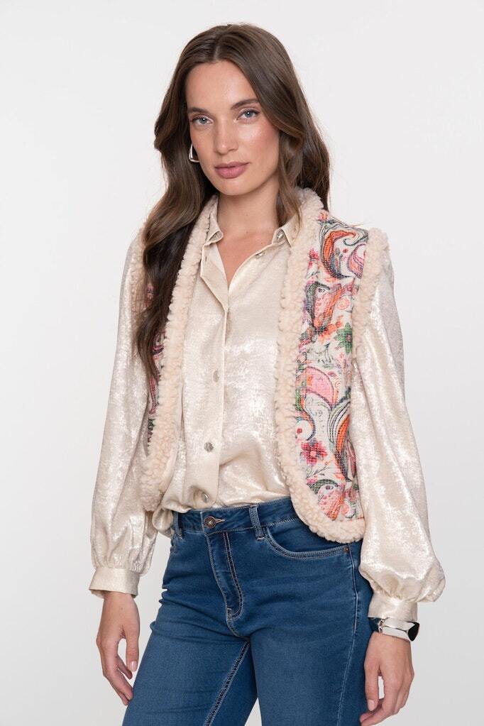 GEISHA BLOUSE SHINY VELVET SILVER
