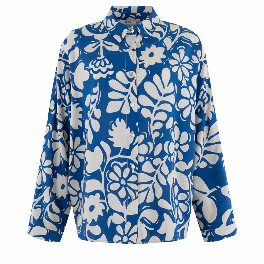 ANNA BLOUSE MET BLOEMENPRINT INDIAN BLUE DESSIN