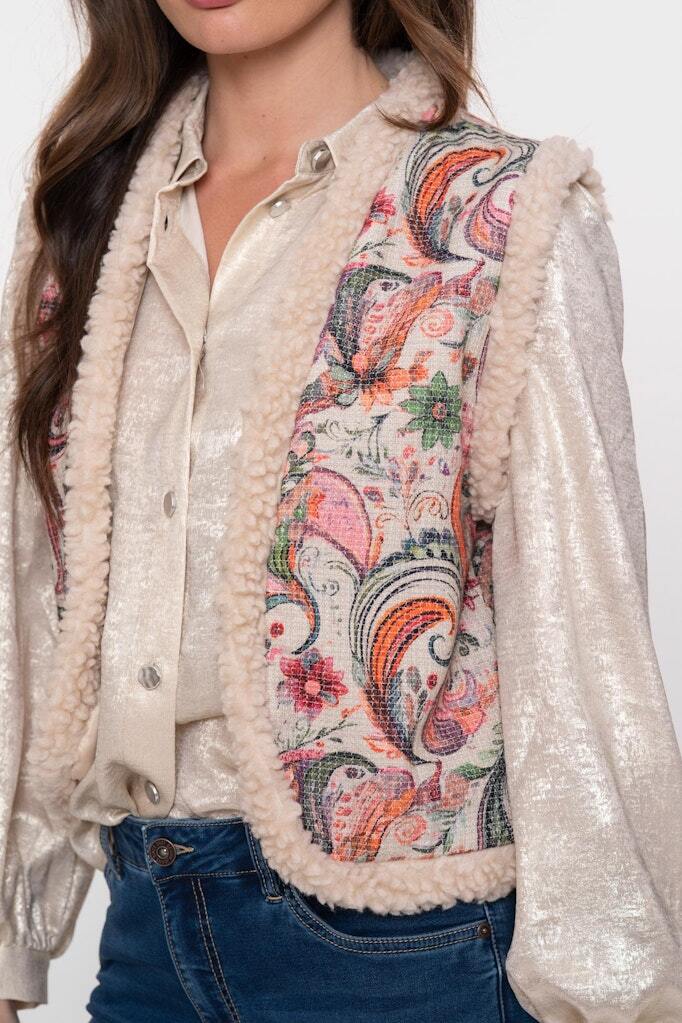 GEISHA GILET TEDDY PRINT BEIGE/SOFT PINK