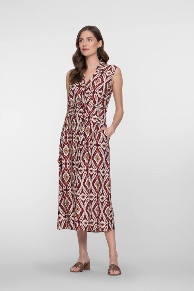GEISHA JURK PRINT STONE/OFF-WHITE