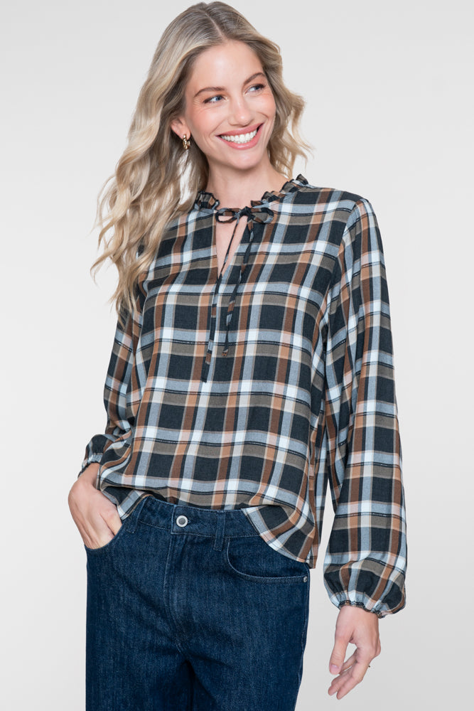 GEISHA BLOUSE RUITPRINT ANTHRACITE/CAMEL