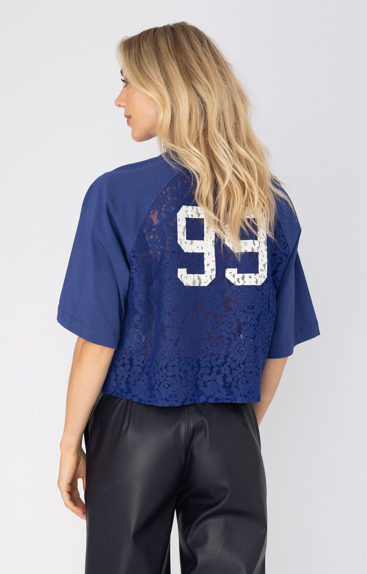 ANNA BLUE T-SHIRT BOXY LACE BLUE PURPLE SOLID