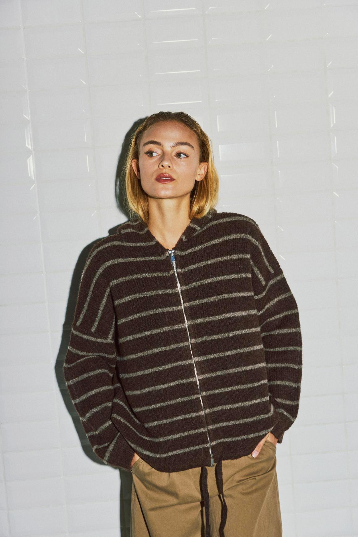 WITHBLACK VEST LIZA HOODED BROWN MELANGE STRIPE