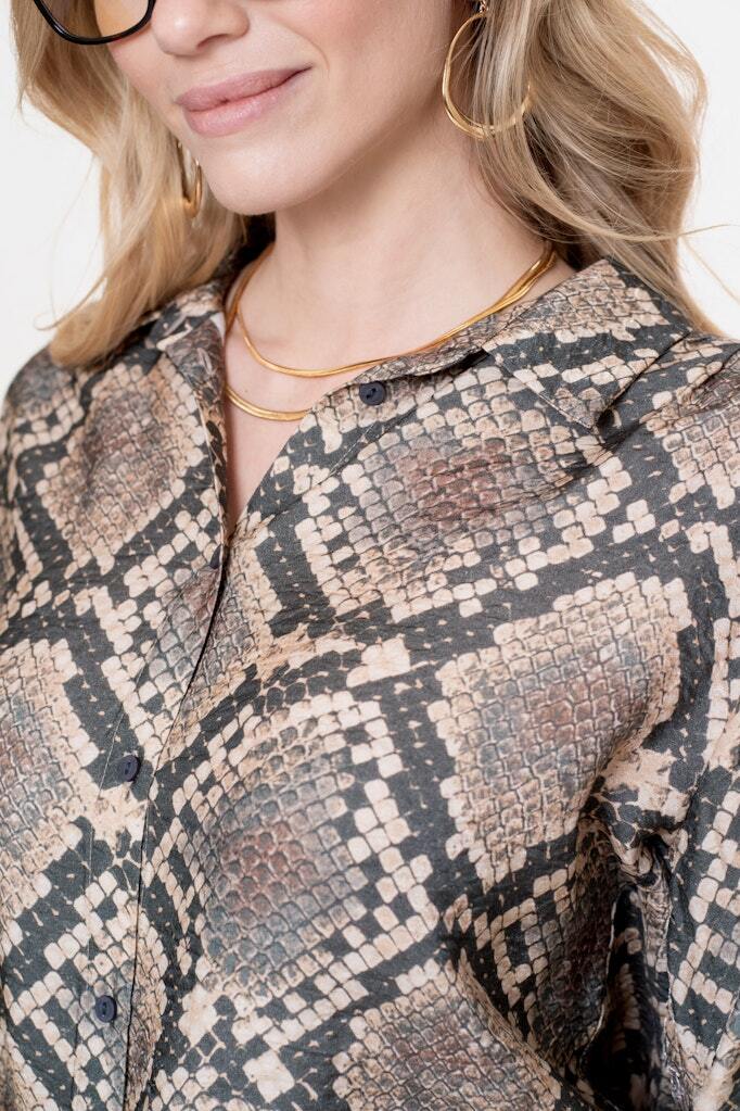 GEISHA BLOUSE SNAKE PRINT BLACK/SAND