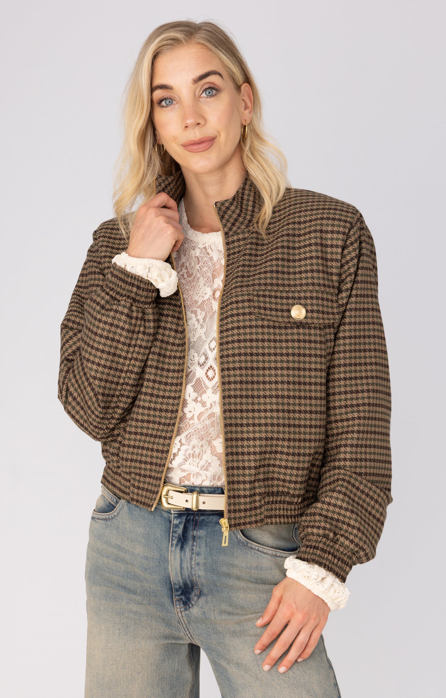 ANNA JACKET MET RUIT DARK GREEN CHECK