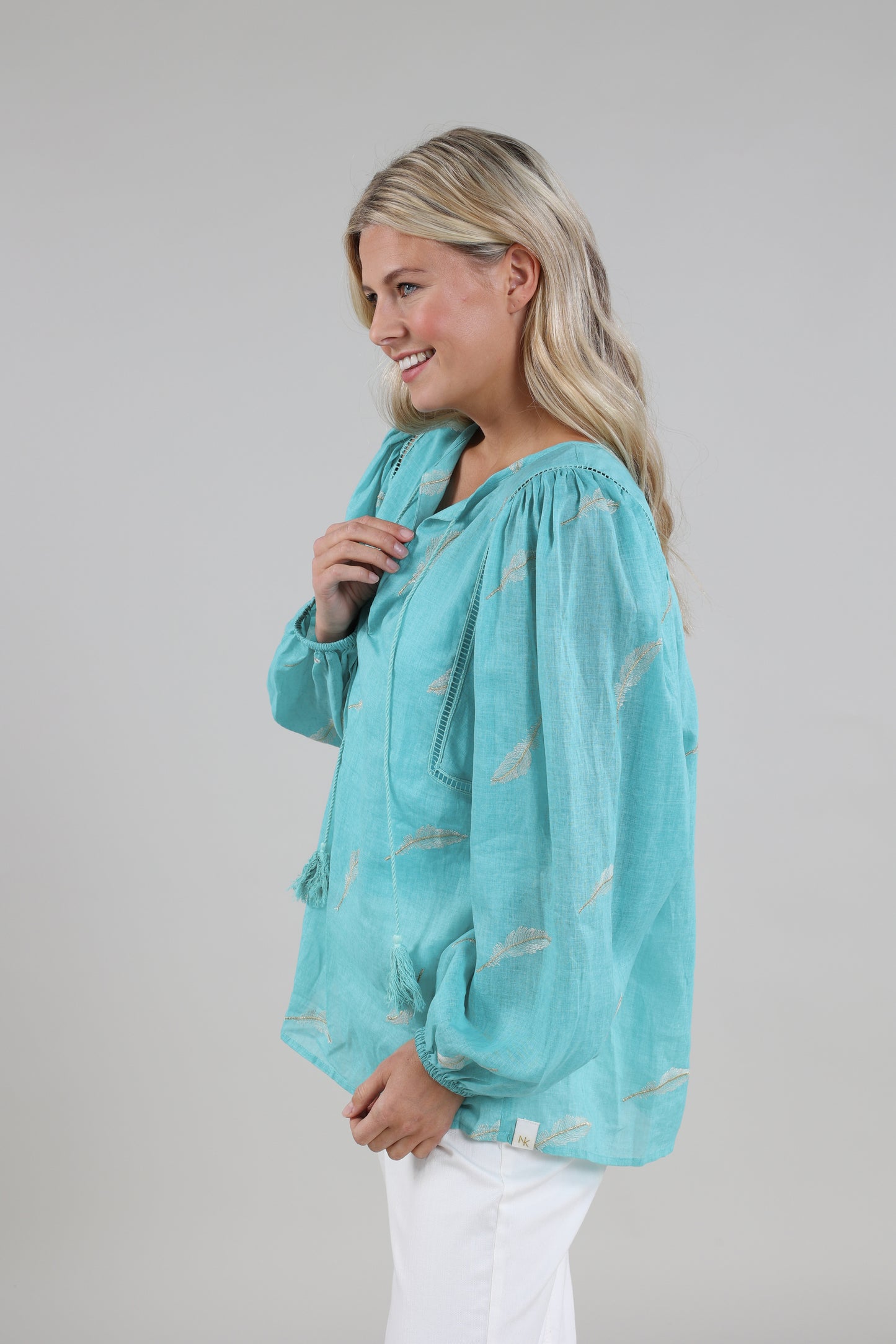NUKUS BLOUSE CECILE FEATHER TURQUOISE