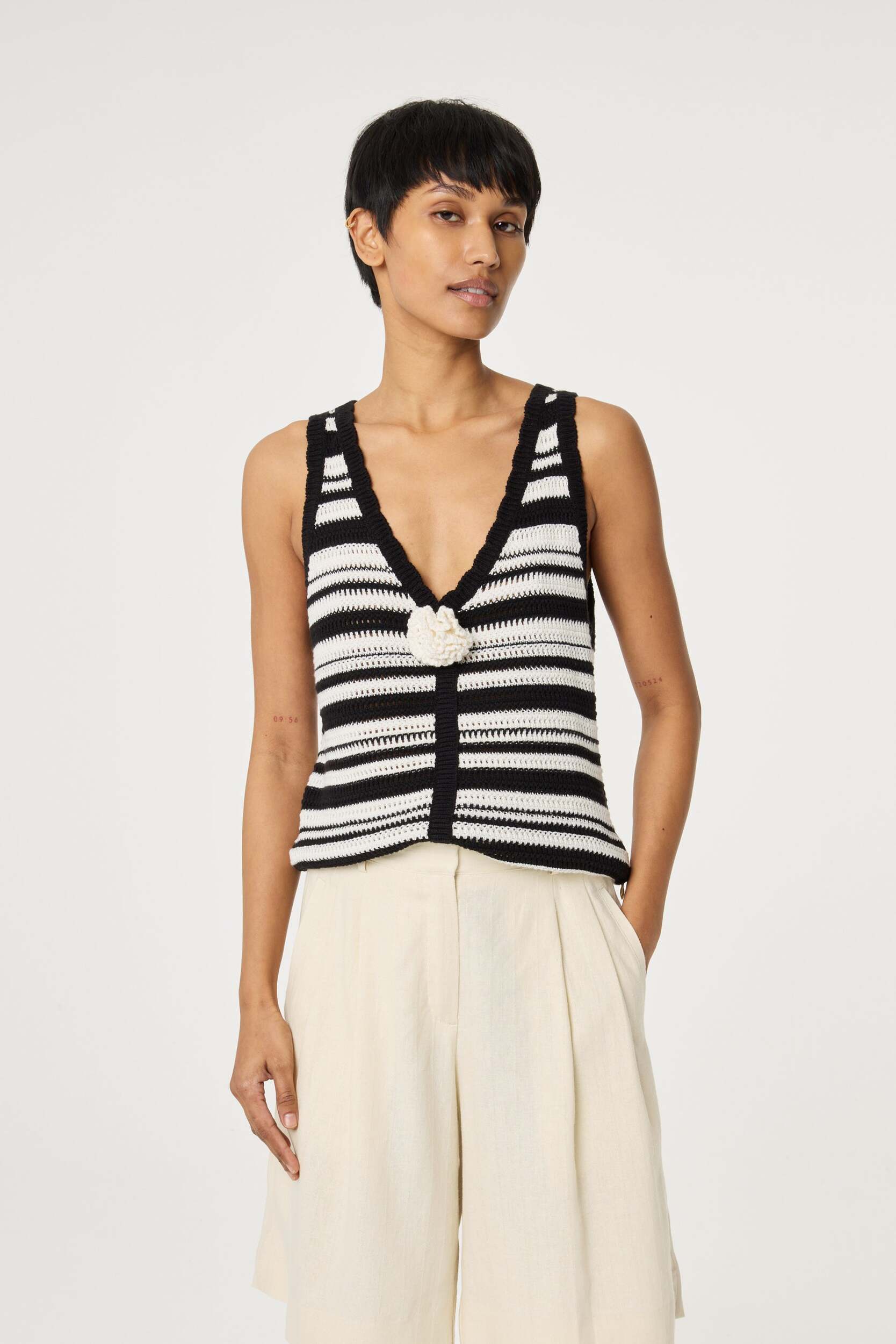 FABIENNE CHAPOT TOP PAULINA OFF-WHITE/BLACK