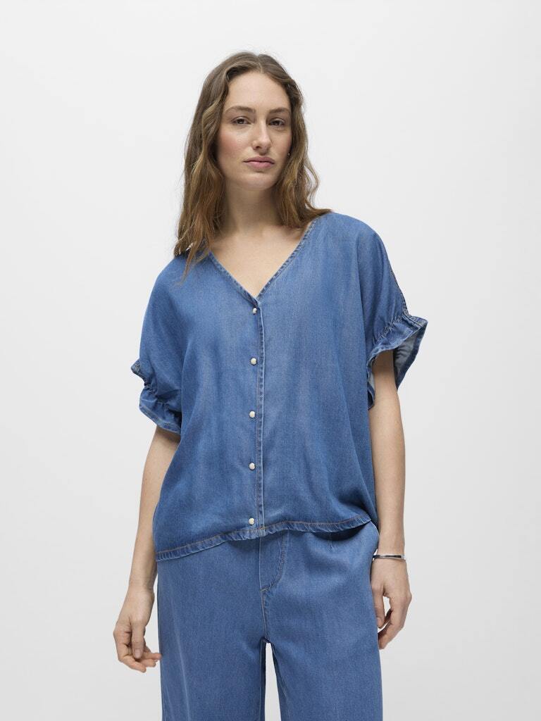 OBJECT TOP FRAME V-HALS MEDIUM BLUE DENIM