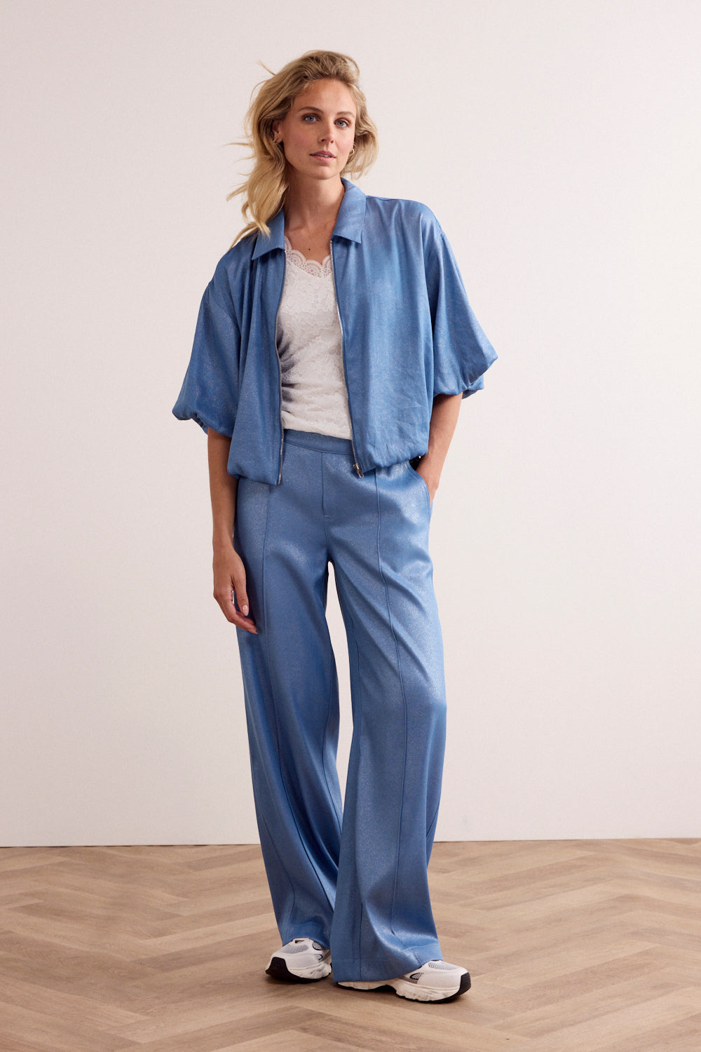 TRAMONTANA BROEK COATED WID-LEG BREEZY BLUE
