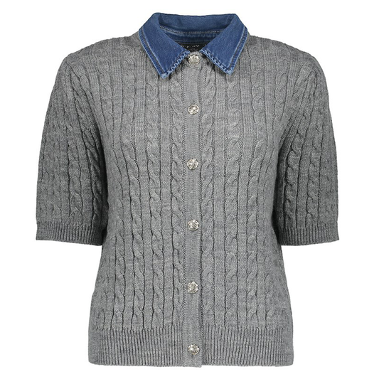 GEISHA TRUI DENIM KRAAG GREY MELANGE