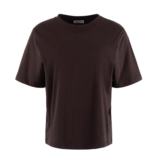 ANNA BLUE T-SHIRT SLIM DARK BROWN SOLID
