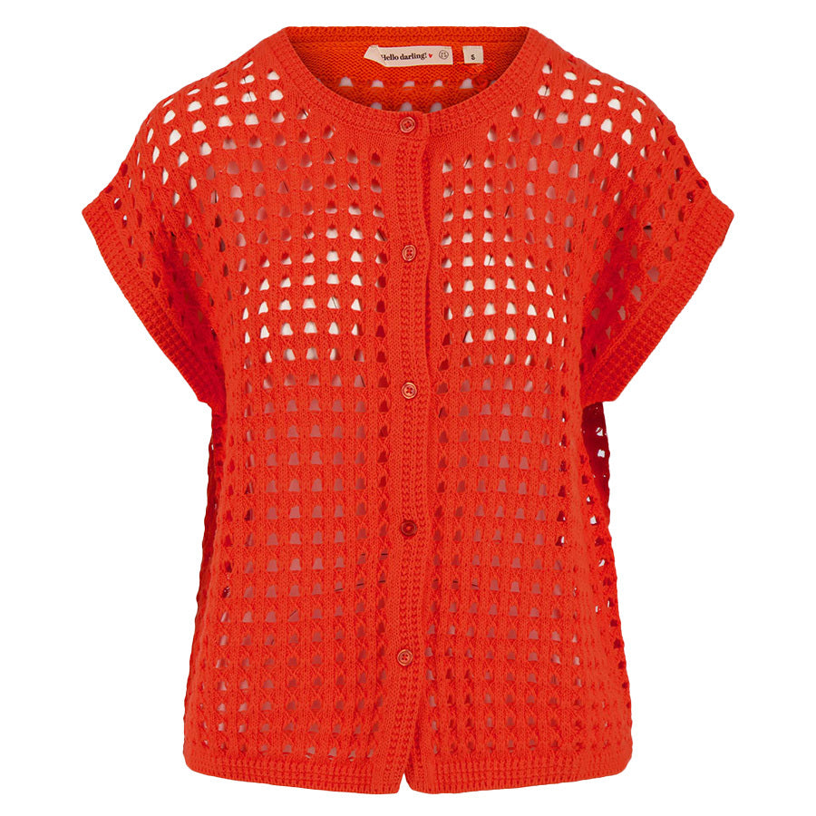 ZUSSS VESTJE AJOUR MOUWLOOS CORAL