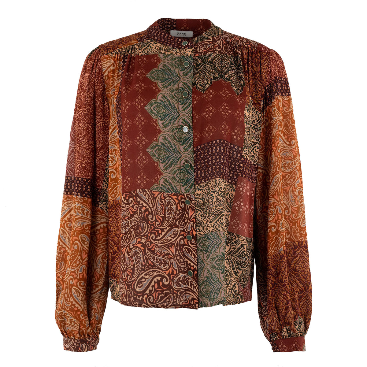 ANNA BLOUSE PATCHWORKPRINT RUST DESSIN