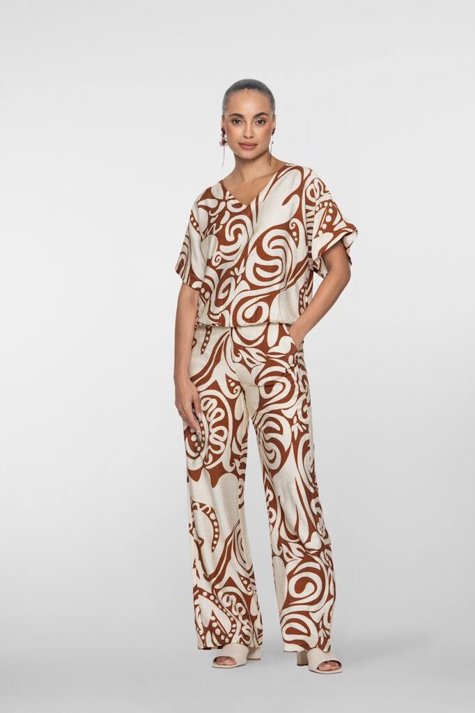 GEISHA TOP MET PRINT ECRU/TABACCO