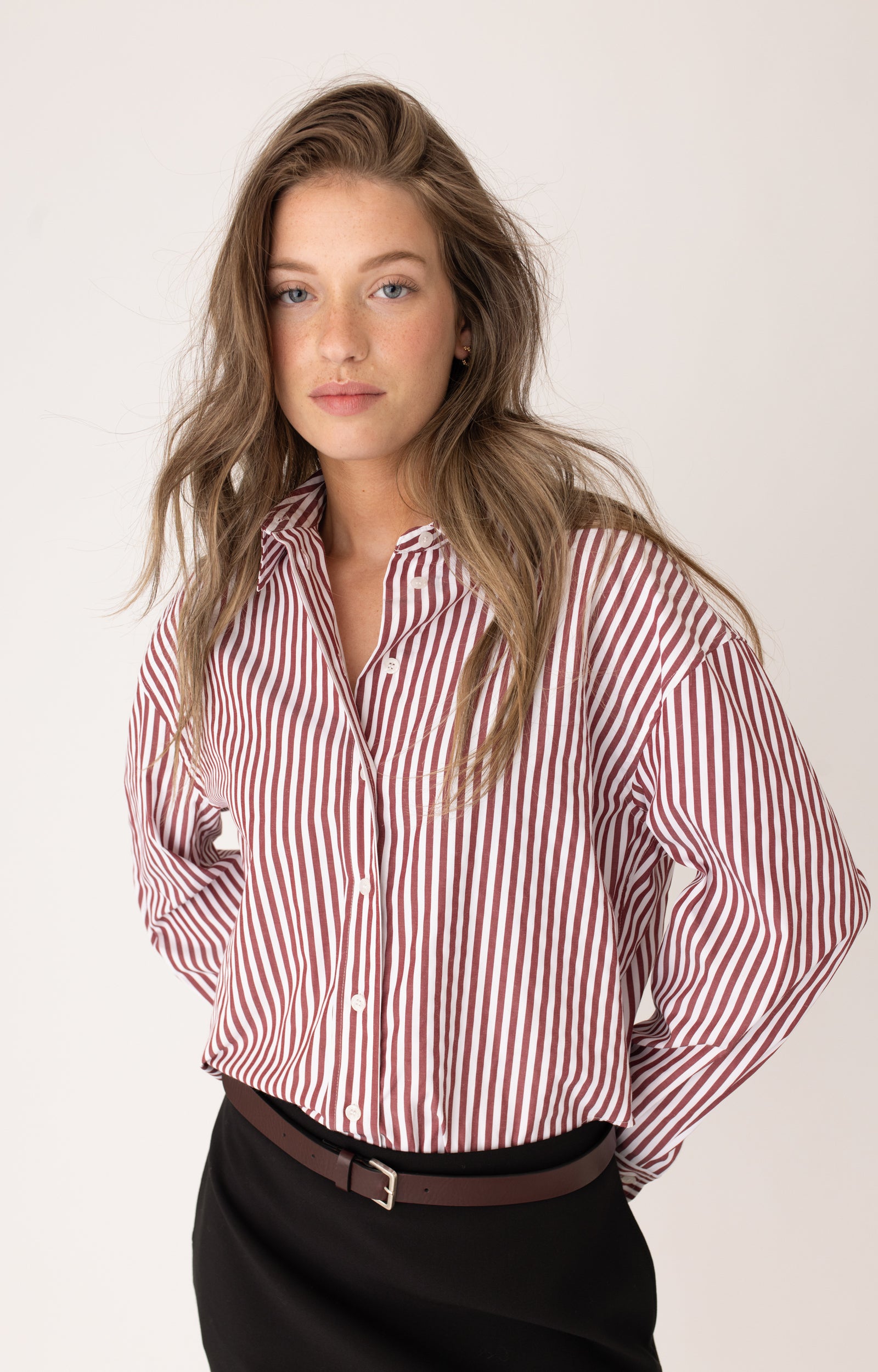 ANNA BLUE BLOUSE SAM BORDEAUX STRIPE