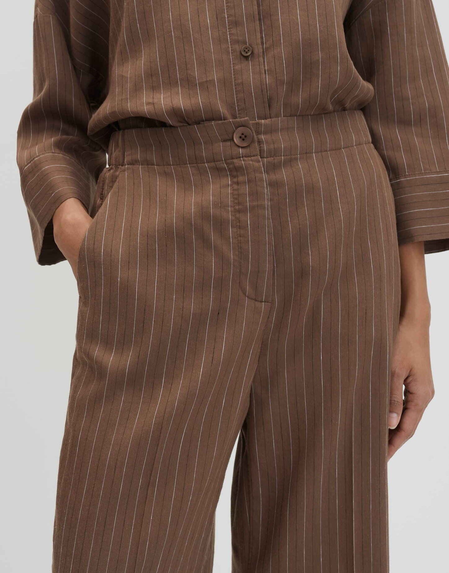 SOMEDAY BROEK CELINO CROPPED STRIPE HAZELNUT