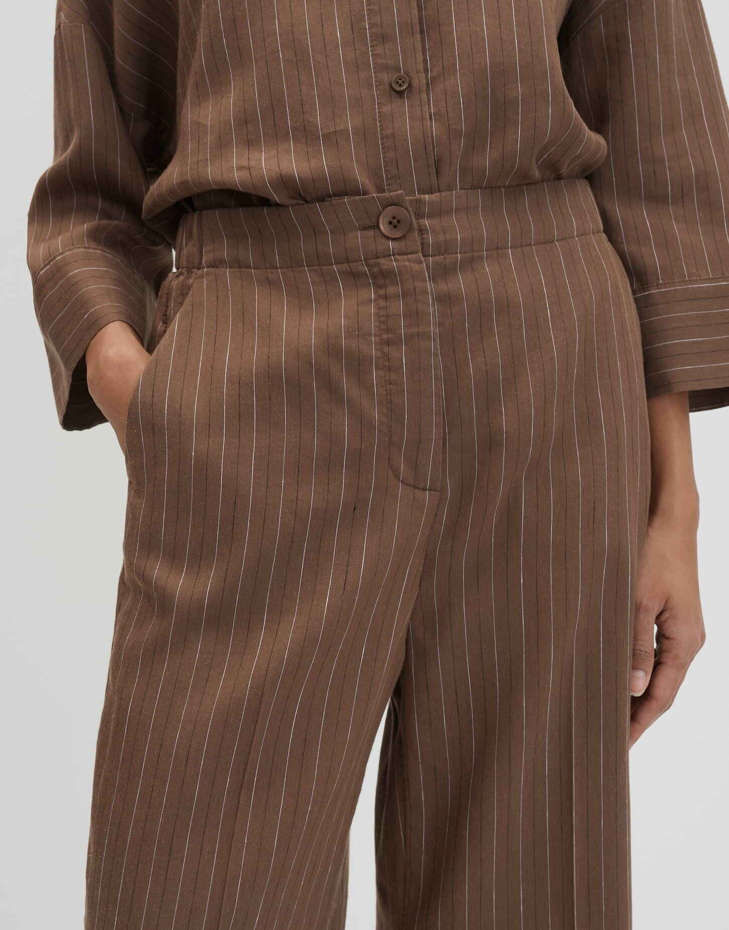 SOMEDAY BROEK CELINO CROPPED STRIPE HAZELNUT